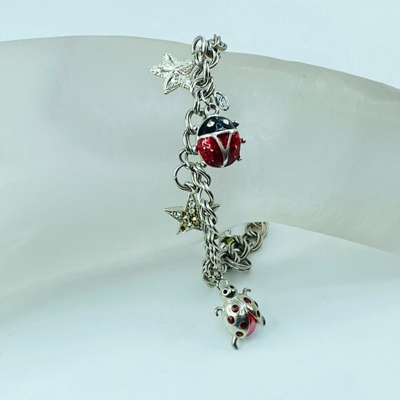 Italian 925 Sterling Silver Charm Bracelet with Rhinestone Enamel Charms JR993 - Picture 1 of 7